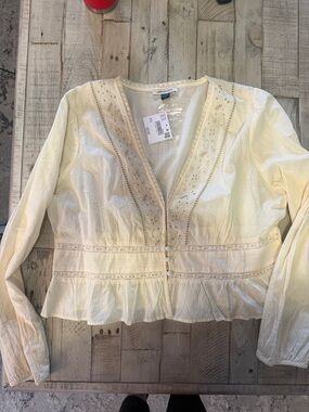 AE nwt xl  Cream Embroidered Peplum Button-Front Blouse